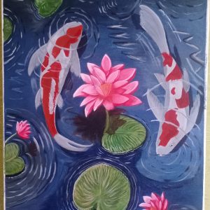 Lotus and Koi fish